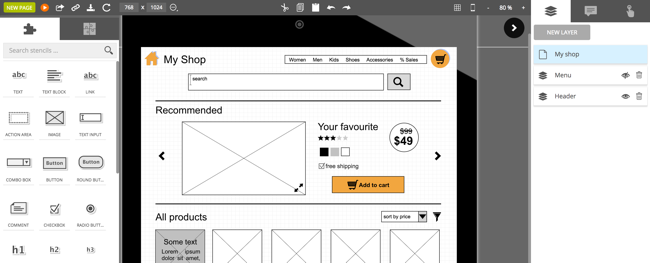 Software-as-a-Service for using wireframes